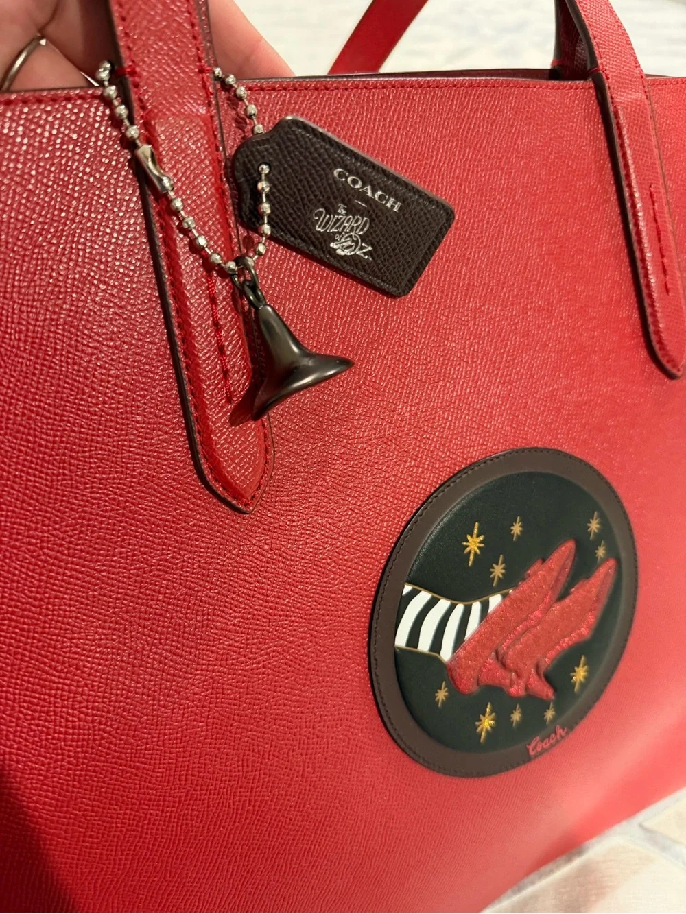 New Coach Wizard of Oz Red Leather Tote Bag with Ruby Slippers Patch